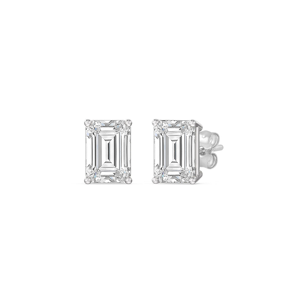 Classic Emerald Stud Earrings (F/G VS+) with 14KT White Gold / Lab / 1/2 Cut Diamond in 14KT White Gold / Lab / 1/2 view 1
