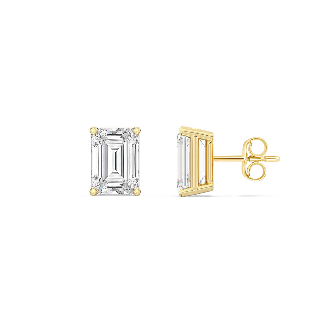 Classic Emerald Stud Earrings (F/G VS+) with 14KT Yellow Gold / Lab / 1/2 Cut Diamond in 14KT Yellow Gold / Lab / 1/2 view 5
