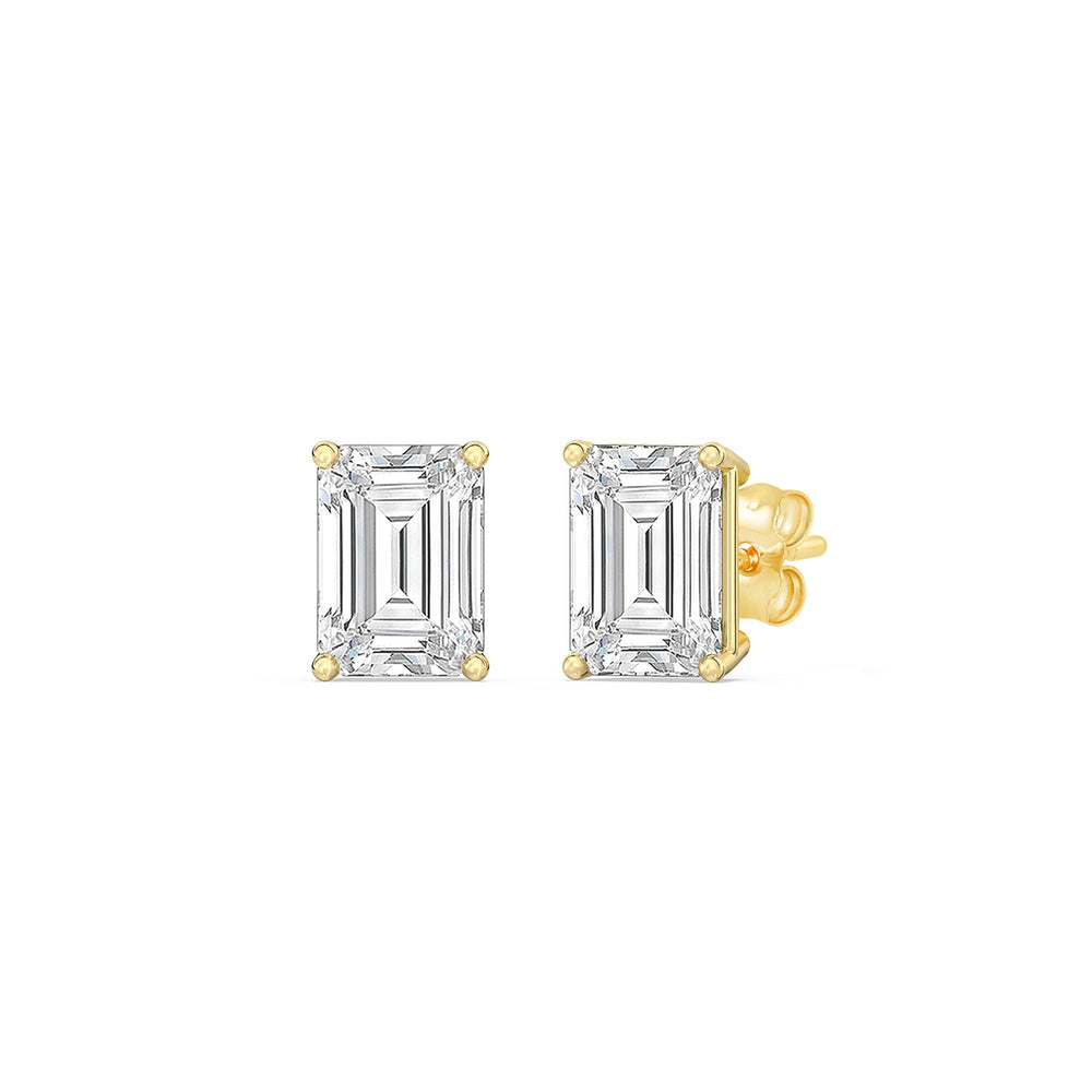 Classic Emerald Stud Earrings (F/G VS+) with 14KT Yellow Gold / Lab / 1/2 Cut Diamond in 14KT Yellow Gold / Lab / 1/2 view 1
