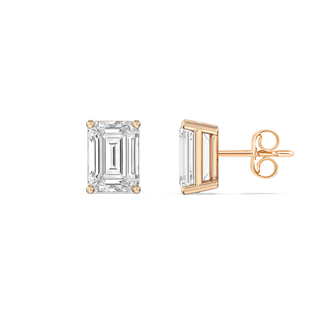 Classic Emerald Stud Earrings (F/G VS+) with 14KT Rose Gold / Lab / 1 Cut Diamond in 14KT Rose Gold / Lab / 1 view 5
