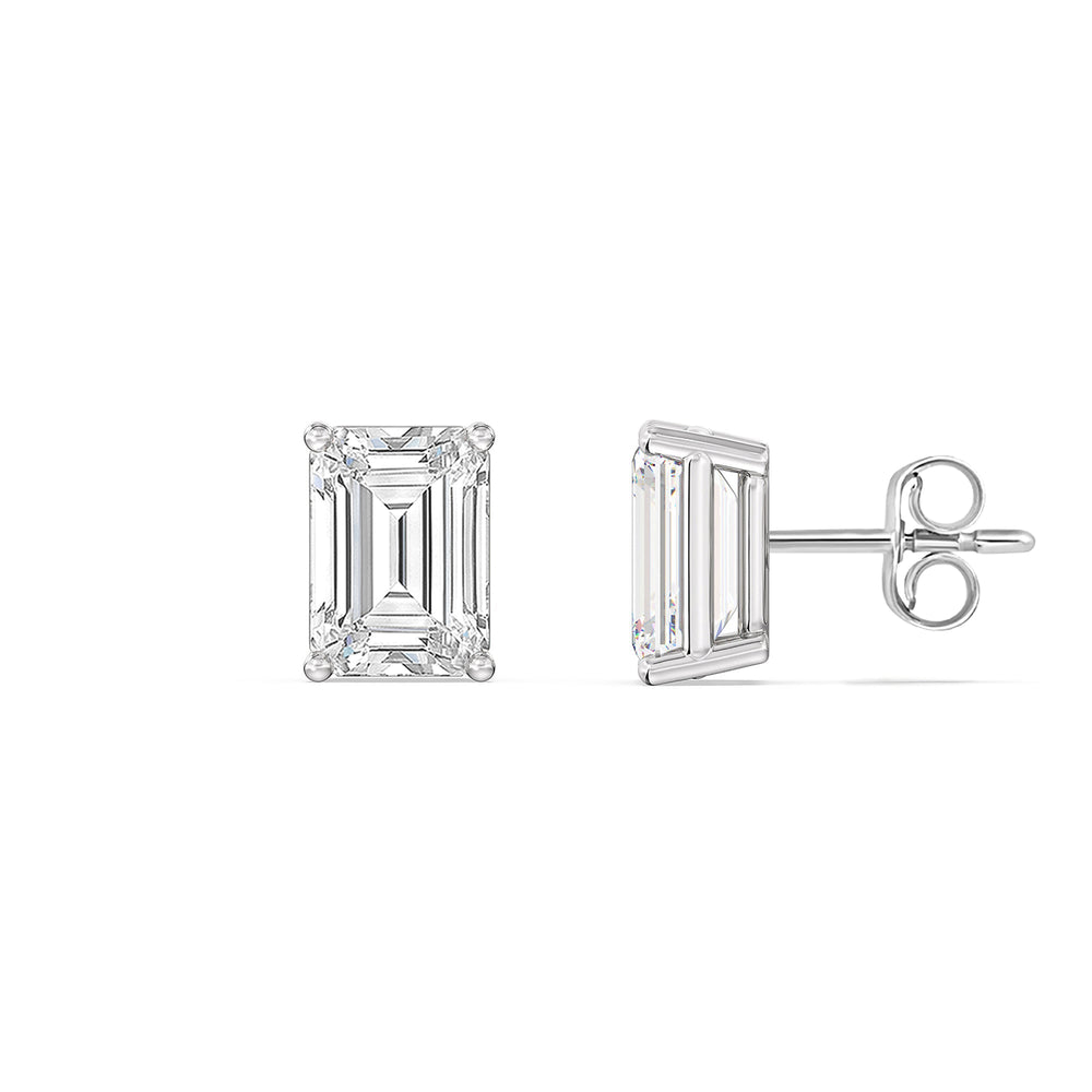 Classic Emerald Stud Earrings (F/G VS+) with 14KT White Gold / Lab / 1 Cut Diamond in 14KT White Gold / Lab / 1 view 5
