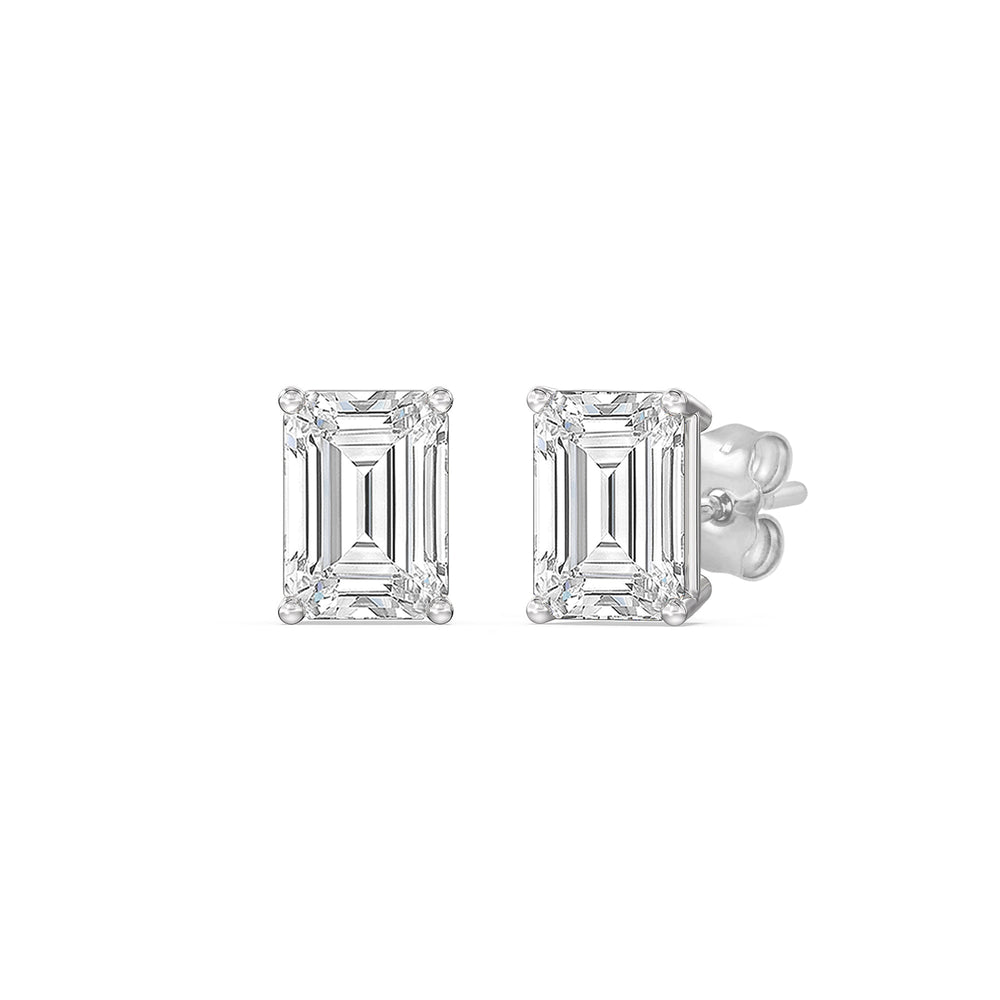 Classic Emerald Stud Earrings (F/G VS+) with 14KT White Gold / Lab / 1 Cut Diamond in 14KT White Gold / Lab / 1 view 1
