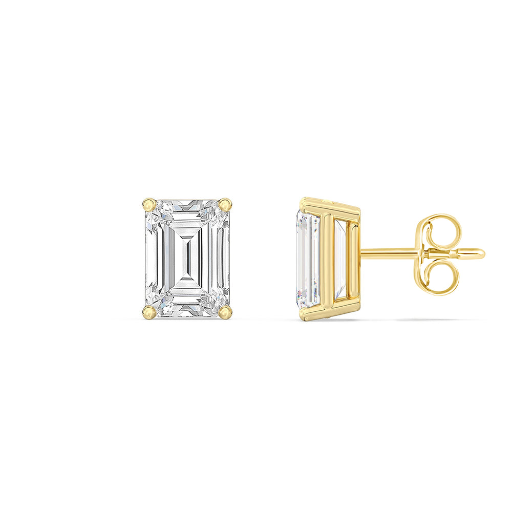 Classic Emerald Stud Earrings (F/G VS+) with 14KT Yellow Gold / Lab / 1 Cut Diamond in 14KT Yellow Gold / Lab / 1 view 5
