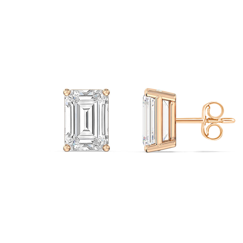 Classic Emerald Stud Earrings (F/G VS+) with 14KT Rose Gold / Lab / 1 1/2 Cut Diamond in 14KT Rose Gold / Lab / 1 1/2 view 5
