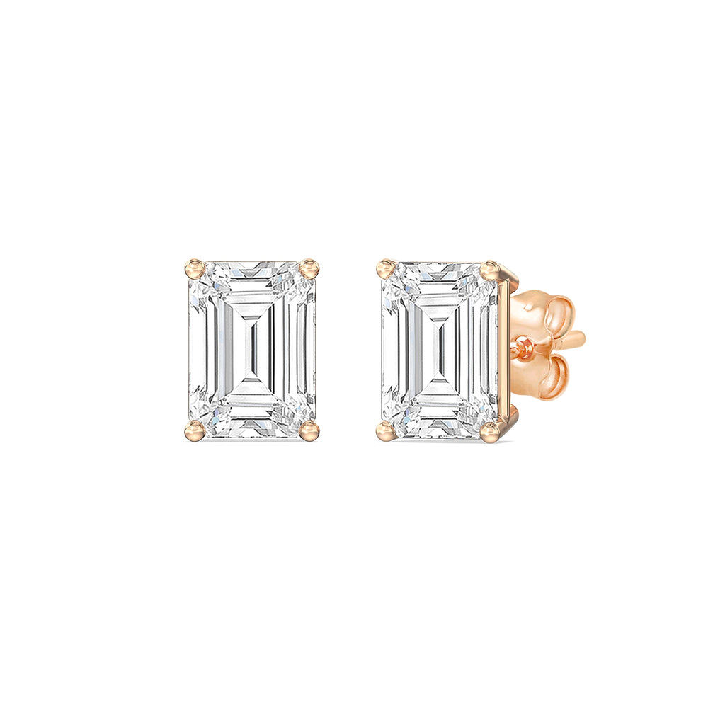 Classic Emerald Stud Earrings (F/G VS+) with 14KT Rose Gold / Lab / 1 1/2 Cut Diamond in 14KT Rose Gold / Lab / 1 1/2 view 1
