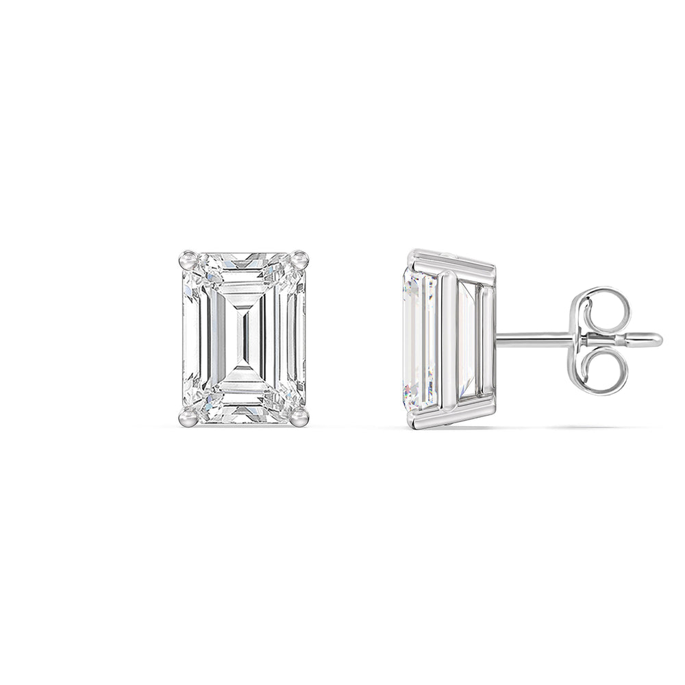 Classic Emerald Stud Earrings (F/G VS+) with 14KT White Gold / Lab / 1 1/2 Cut Diamond in 14KT White Gold / Lab / 1 1/2 view 5
