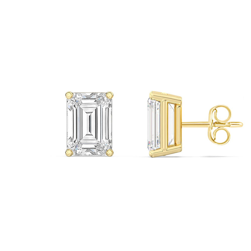 Classic Emerald Stud Earrings (F/G VS+) with 14KT Yellow Gold / Lab / 1 1/2 Cut Diamond in 14KT Yellow Gold / Lab / 1 1/2 view 5
