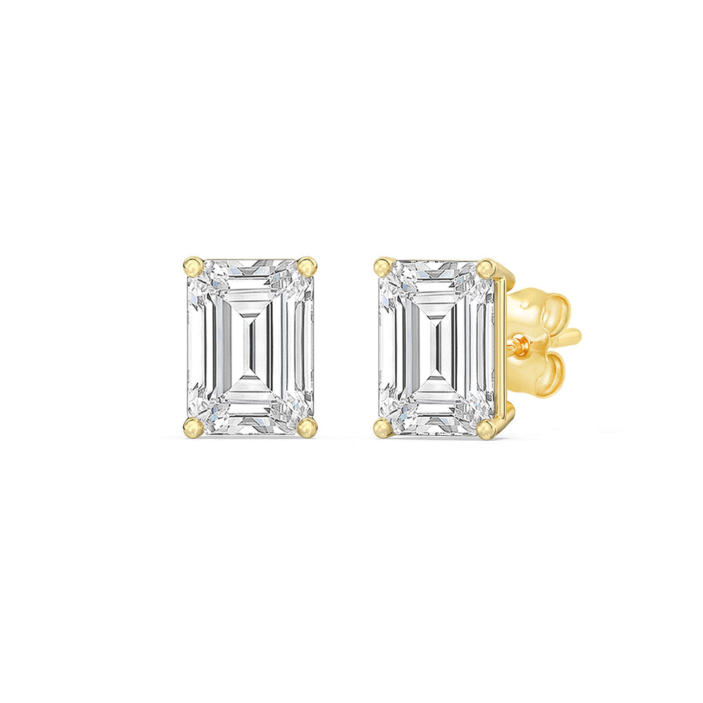 Classic Emerald Stud Earrings (F/G VS+) with 14KT Yellow Gold / Lab / 1 1/2 Cut Diamond in 14KT Yellow Gold / Lab / 1 1/2 view 1

