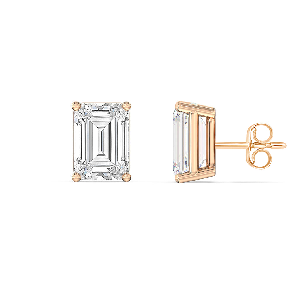 Classic Emerald Stud Earrings (F/G VS+) with 14KT Rose Gold / Lab / 2 Cut Diamond in 14KT Rose Gold / Lab / 2 view 5
