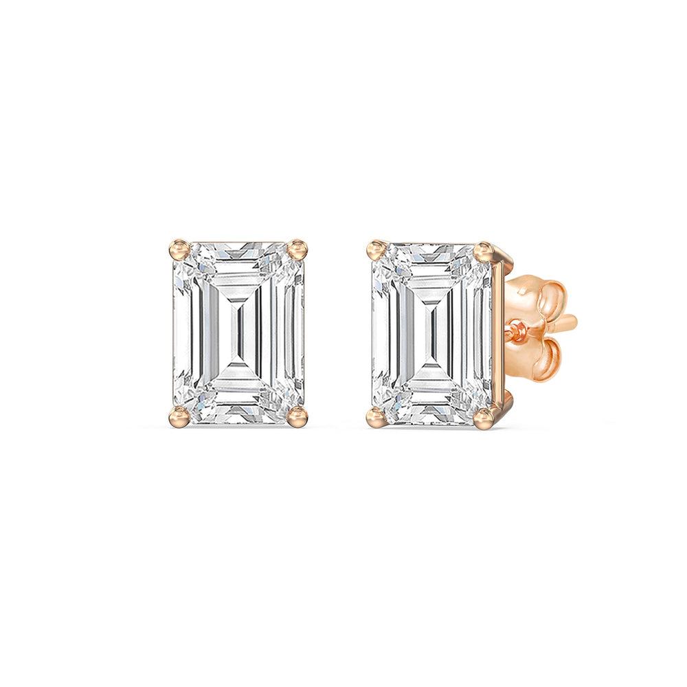 Classic Emerald Stud Earrings (F/G VS+) with 14KT Rose Gold / Lab / 2 Cut Diamond in 14KT Rose Gold / Lab / 2 view 1
