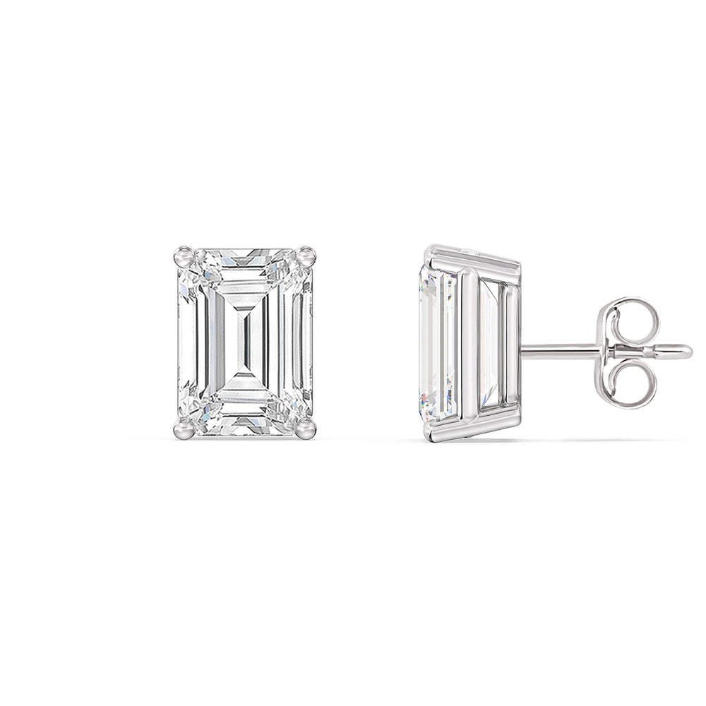 Classic Emerald Stud Earrings (F/G VS+) with 14KT White Gold / Lab / 2 Cut Diamond in 14KT White Gold / Lab / 2 view 5
