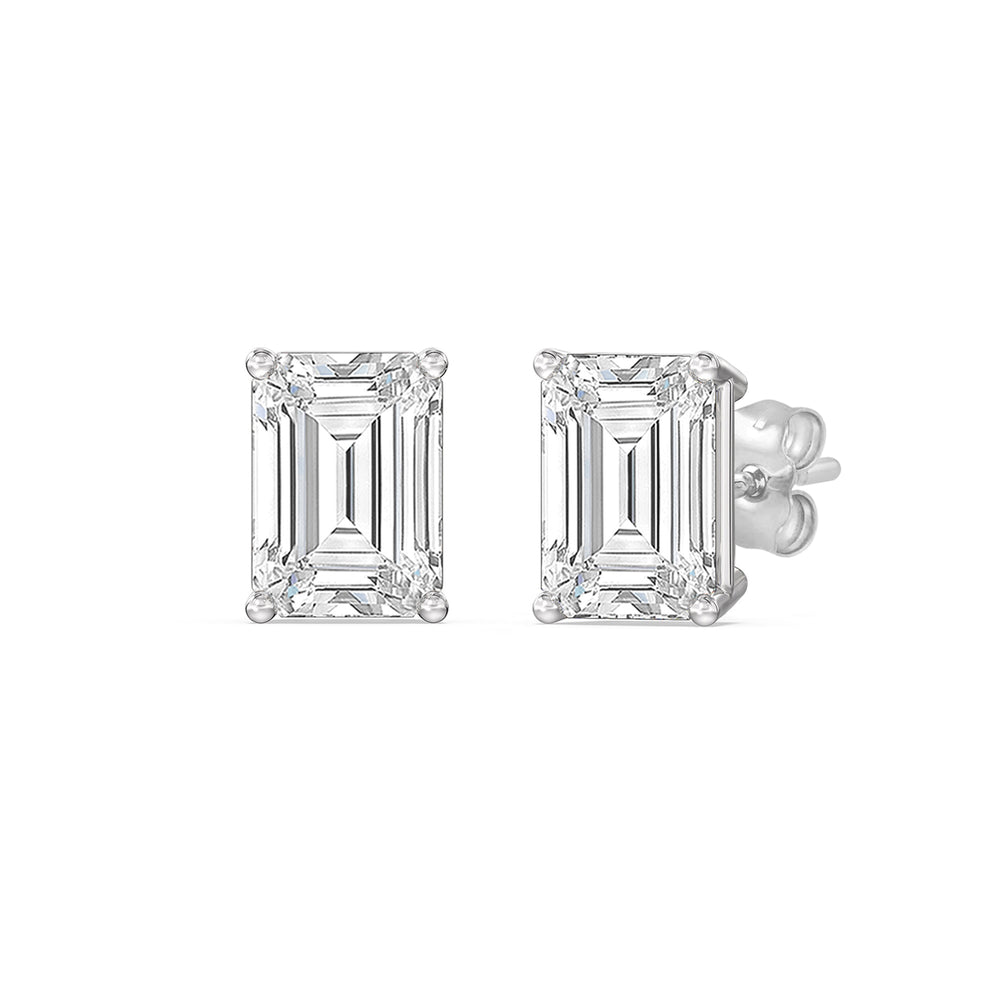 Classic Emerald Stud Earrings (F/G VS+) with 14KT White Gold / Lab / 2 Cut Diamond in 14KT White Gold / Lab / 2 view 1
