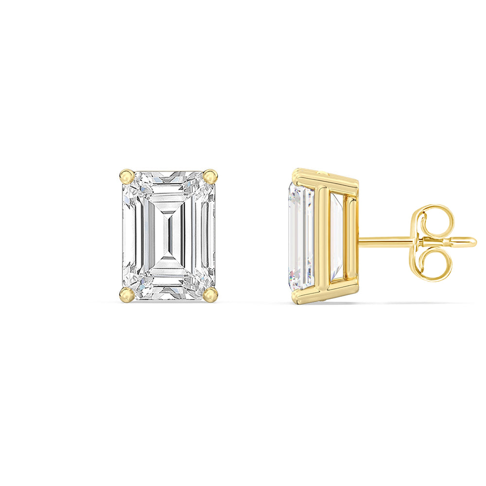 Classic Emerald Stud Earrings (F/G VS+) with 14KT Yellow Gold / Lab / 2 Cut Diamond in 14KT Yellow Gold / Lab / 2 view 5
