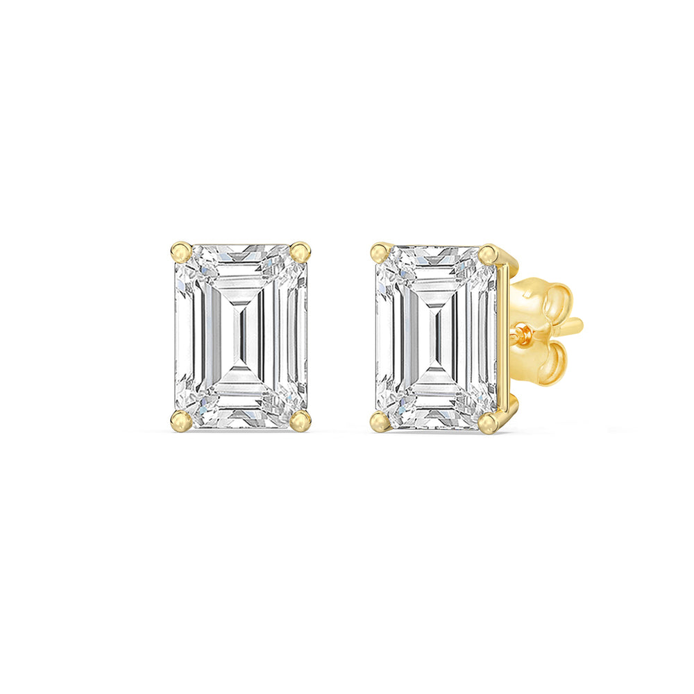 Classic Emerald Stud Earrings (F/G VS+) with 14KT Yellow Gold / Lab / 2 Cut Diamond in 14KT Yellow Gold / Lab / 2 view 1
