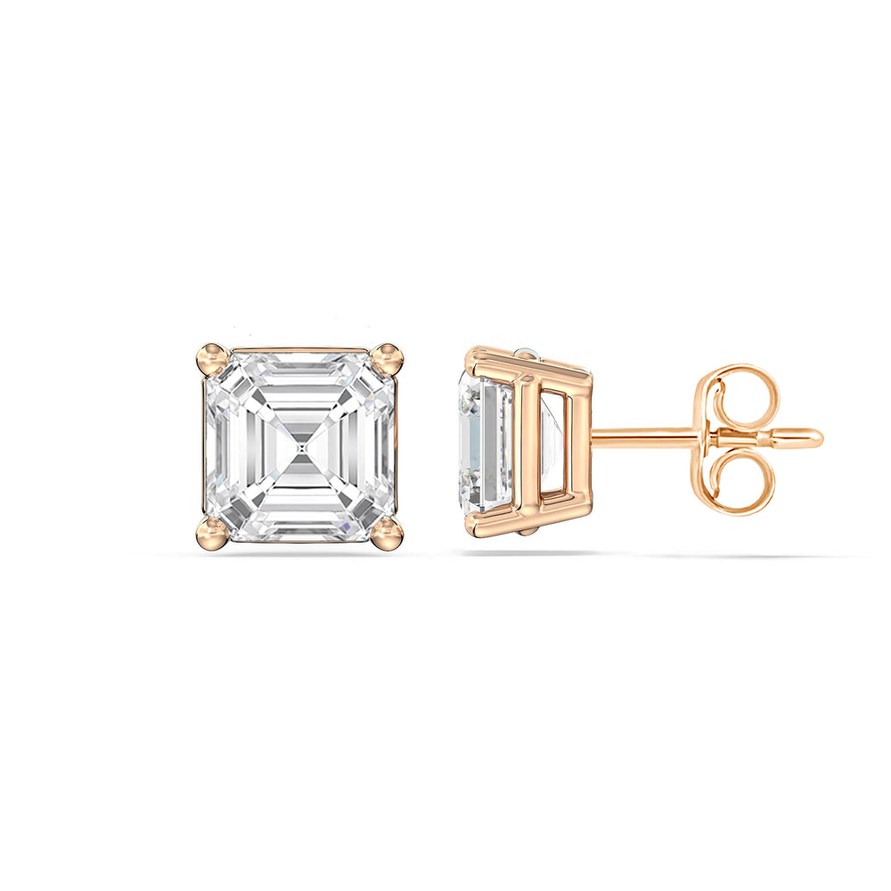 Classic Asscher Stud Earrings with 14KT Rose Gold / Lab / 1 Cut Diamond in 14KT Rose Gold / Lab / 1 view 5
