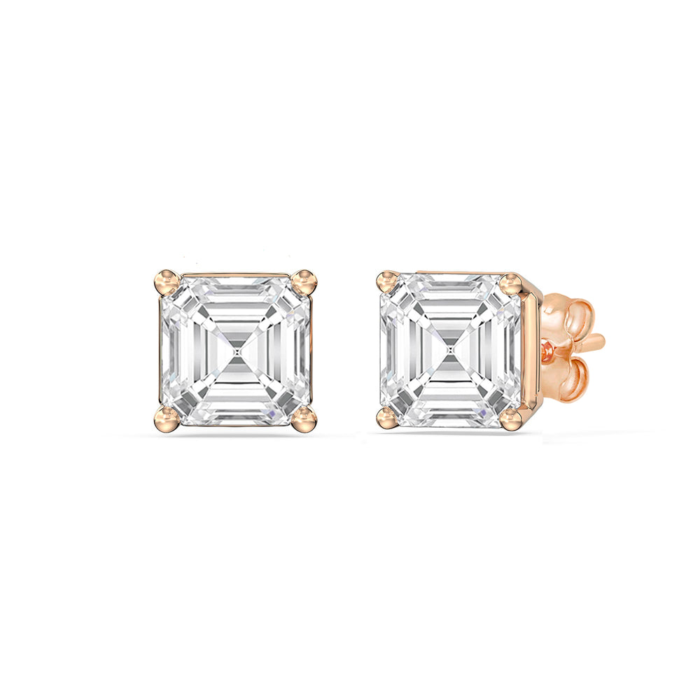 Classic Asscher Stud Earrings with 14KT Rose Gold / Lab / 1 Cut Diamond in 14KT Rose Gold / Lab / 1 view 1
