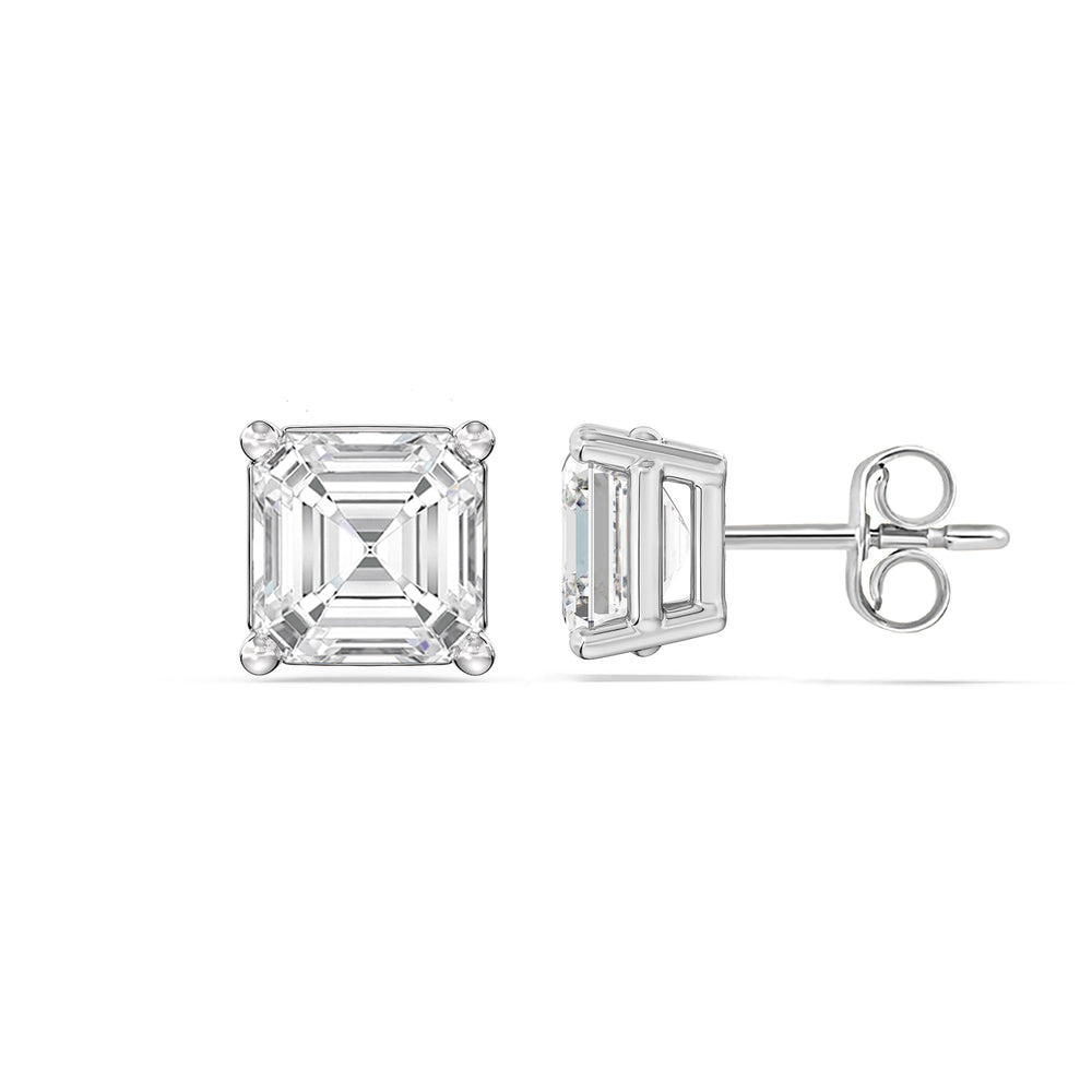 Classic Asscher Stud Earrings with 14KT White Gold / Lab / 1 Cut Diamond in 14KT White Gold / Lab / 1 view 5

