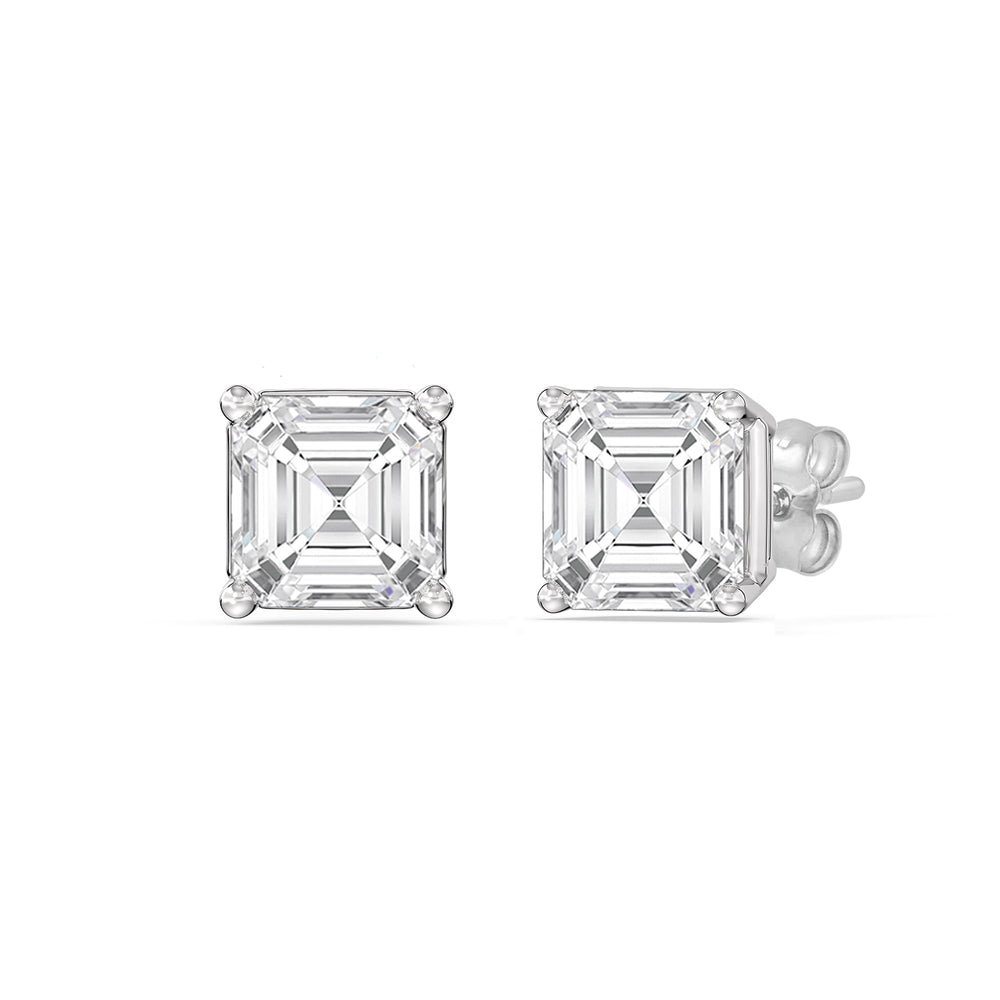 Classic Asscher Stud Earrings with 14KT White Gold / Lab / 1 Cut Diamond in 14KT White Gold / Lab / 1 view 1
