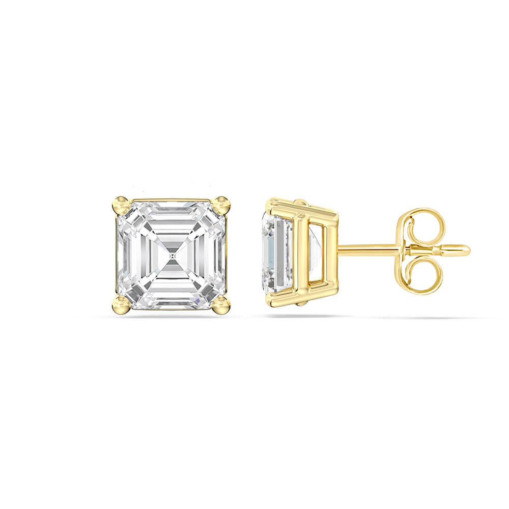 Classic Asscher Stud Earrings with 14KT Yellow Gold / Lab / 1 Cut Diamond in 14KT Yellow Gold / Lab / 1 view 5
