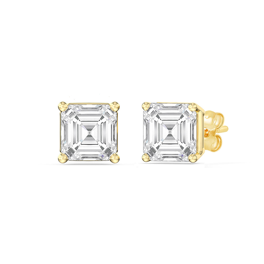 Classic Asscher Stud Earrings with 14KT Yellow Gold / Lab / 1 Cut Diamond in 14KT Yellow Gold / Lab / 1 view 1
