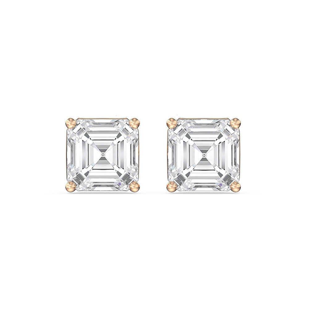 Classic Asscher Stud Earrings with 14KT Rose Gold / Lab / 1 1/2 Cut Diamond in 14KT Rose Gold / Lab / 1 1/2 view 4
