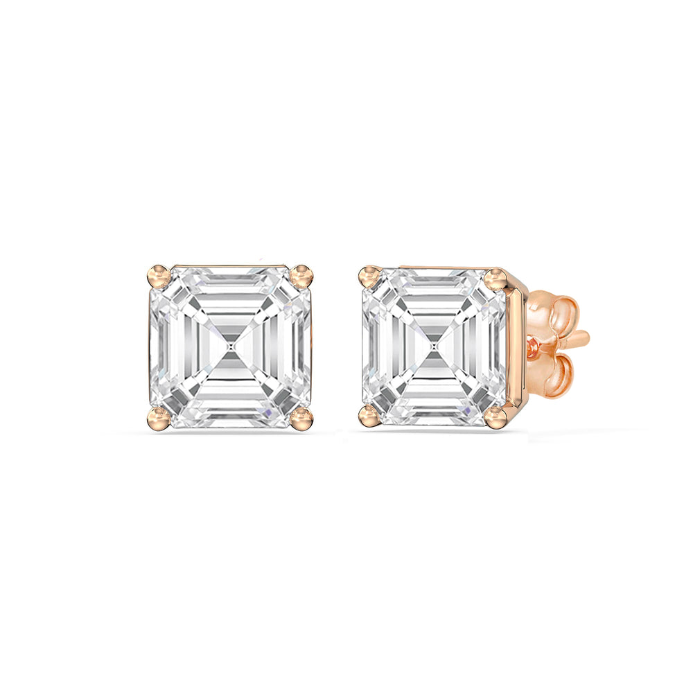 Classic Asscher Stud Earrings with 14KT Rose Gold / Lab / 1 1/2 Cut Diamond in 14KT Rose Gold / Lab / 1 1/2 view 1
