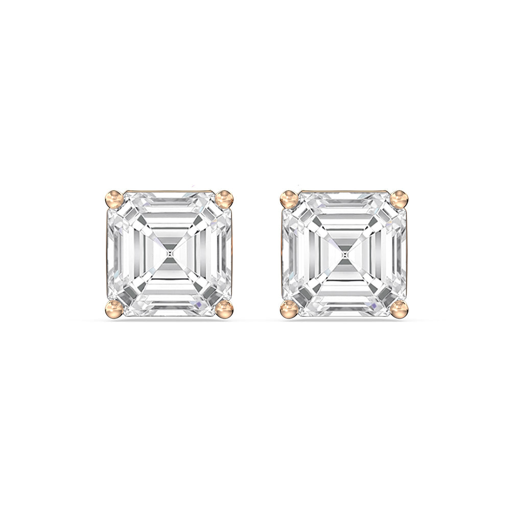 Classic Asscher Stud Earrings with 14KT Rose Gold / Lab / 2 Cut Diamond in 14KT Rose Gold / Lab / 2 view 4
