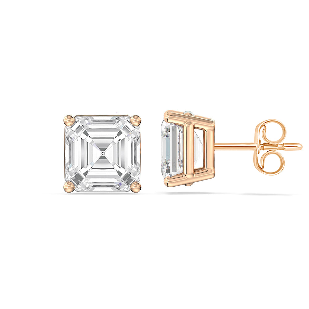 Classic Asscher Stud Earrings with 14KT Rose Gold / Lab / 2 Cut Diamond in 14KT Rose Gold / Lab / 2 view 5
