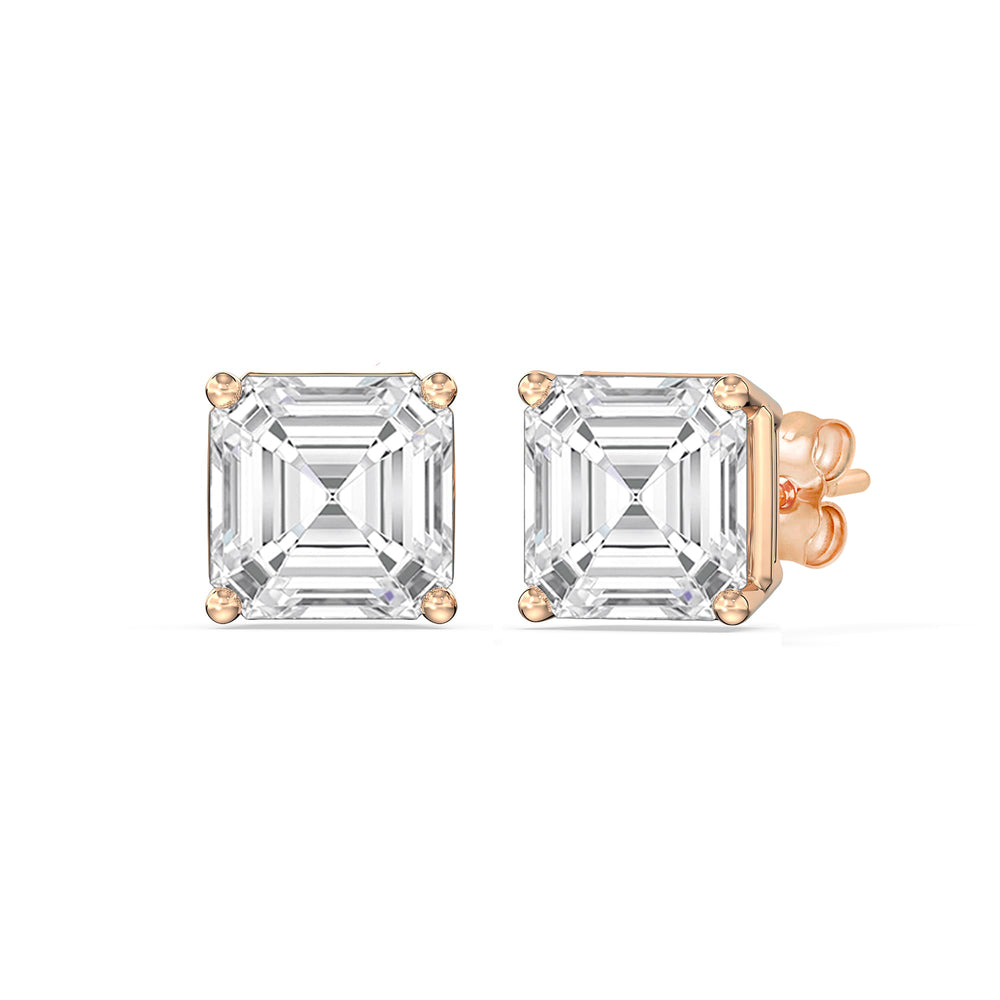Classic Asscher Stud Earrings with 14KT Rose Gold / Lab / 2 Cut Diamond in 14KT Rose Gold / Lab / 2 view 1

