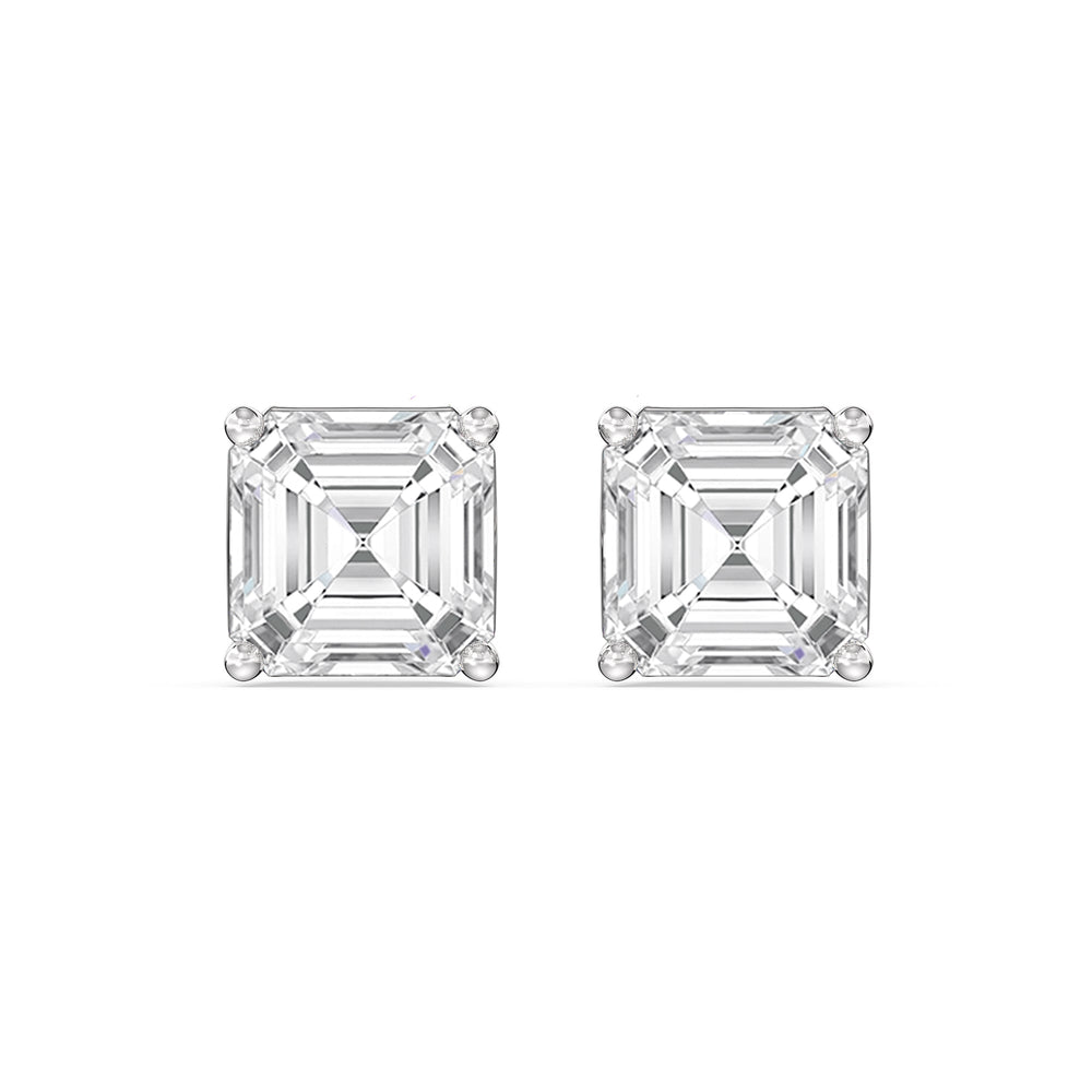 Classic Asscher Stud Earrings with 14KT White Gold / Lab / 2 Cut Diamond in 14KT White Gold / Lab / 2 view 4
