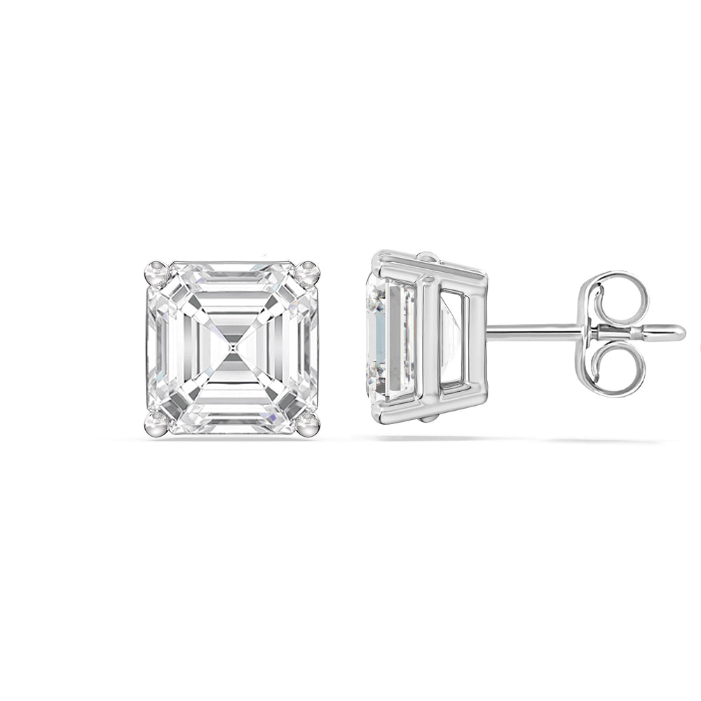 Classic Asscher Stud Earrings with 14KT White Gold / Lab / 2 Cut Diamond in 14KT White Gold / Lab / 2 view 5
