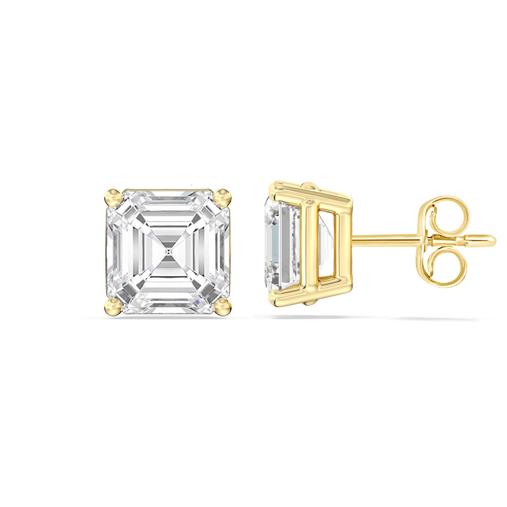 Classic Asscher Stud Earrings with 14KT Yellow Gold / Lab / 2 Cut Diamond in 14KT Yellow Gold / Lab / 2 view 5
