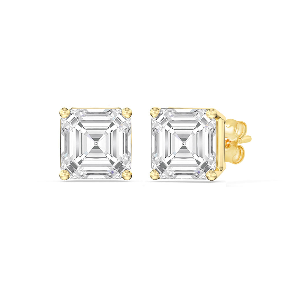 Classic Asscher Stud Earrings with 14KT Yellow Gold / Lab / 2 Cut Diamond in 14KT Yellow Gold / Lab / 2 view 1
