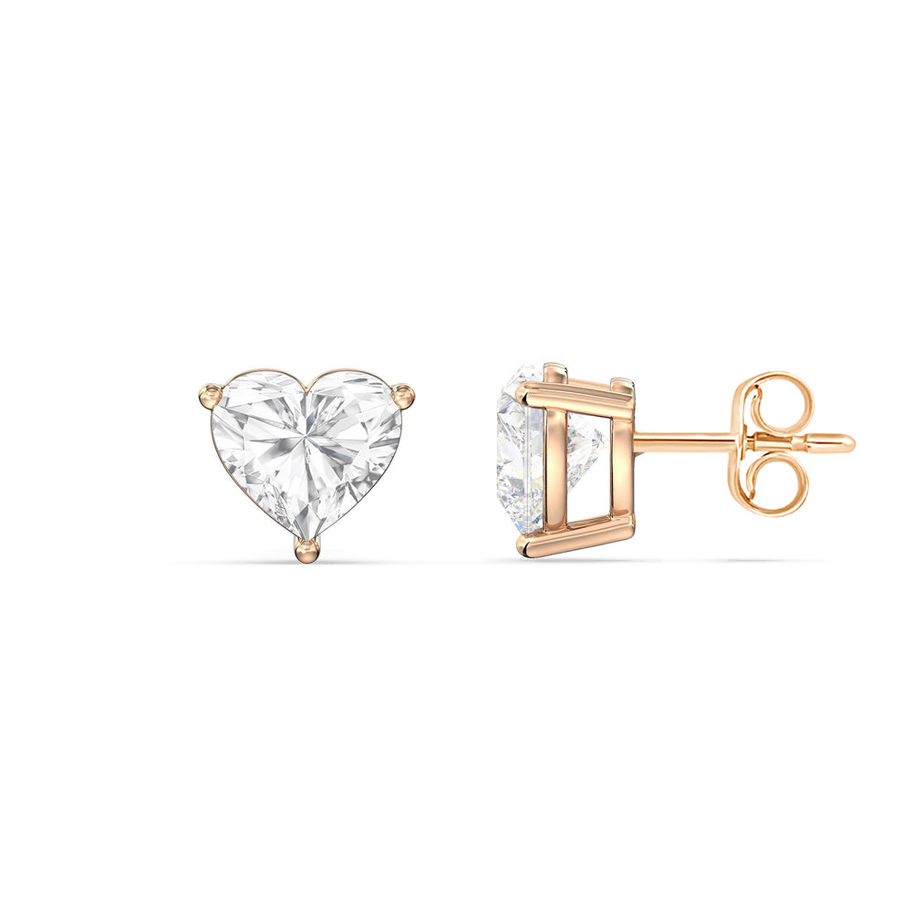 Classic Heart Stud Earrings with 14KT Rose Gold / Lab / 1 Cut Diamond in 14KT Rose Gold / Lab / 1 view 5
