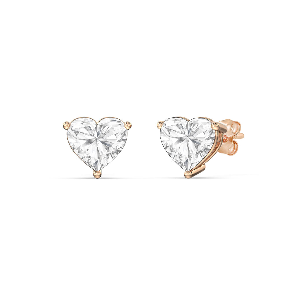 Classic Heart Stud Earrings with 14KT Rose Gold / Lab / 1 Cut Diamond in 14KT Rose Gold / Lab / 1 view 1
