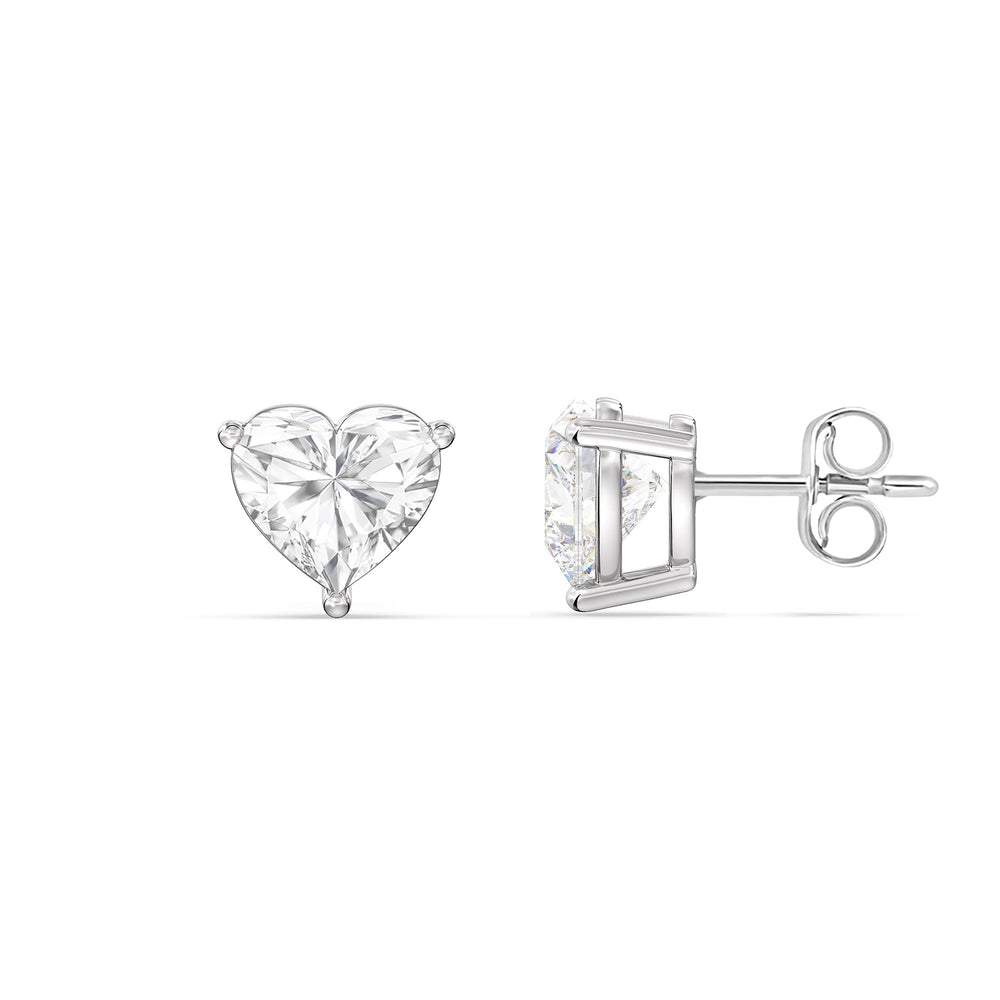Classic Heart Stud Earrings with 14KT White Gold / Lab / 1 Cut Diamond in 14KT White Gold / Lab / 1 view 5
