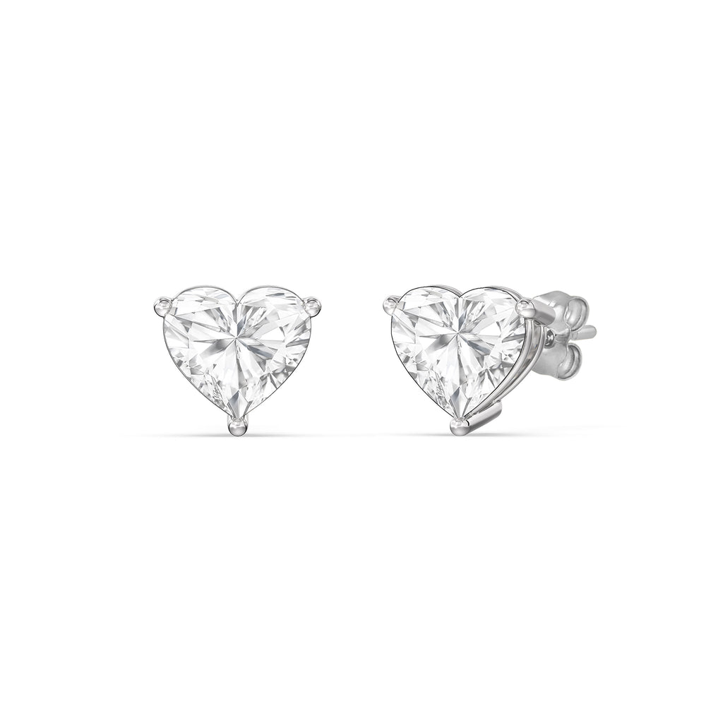Classic Heart Stud Earrings with 14KT White Gold / Lab / 1 Cut Diamond in 14KT White Gold / Lab / 1 view 1
