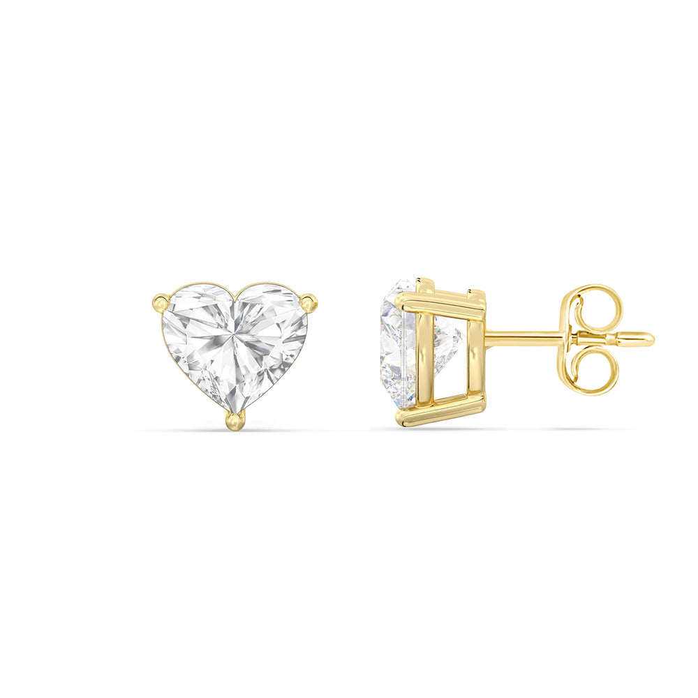 Classic Heart Stud Earrings with 14KT Yellow Gold / Lab / 1 Cut Diamond in 14KT Yellow Gold / Lab / 1 view 5
