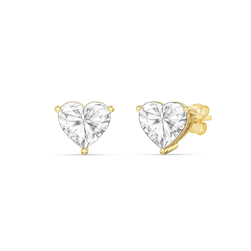 Classic Heart Stud Earrings with 14KT Yellow Gold / Lab / 1 Cut Diamond in 14KT Yellow Gold / Lab / 1 view 1
