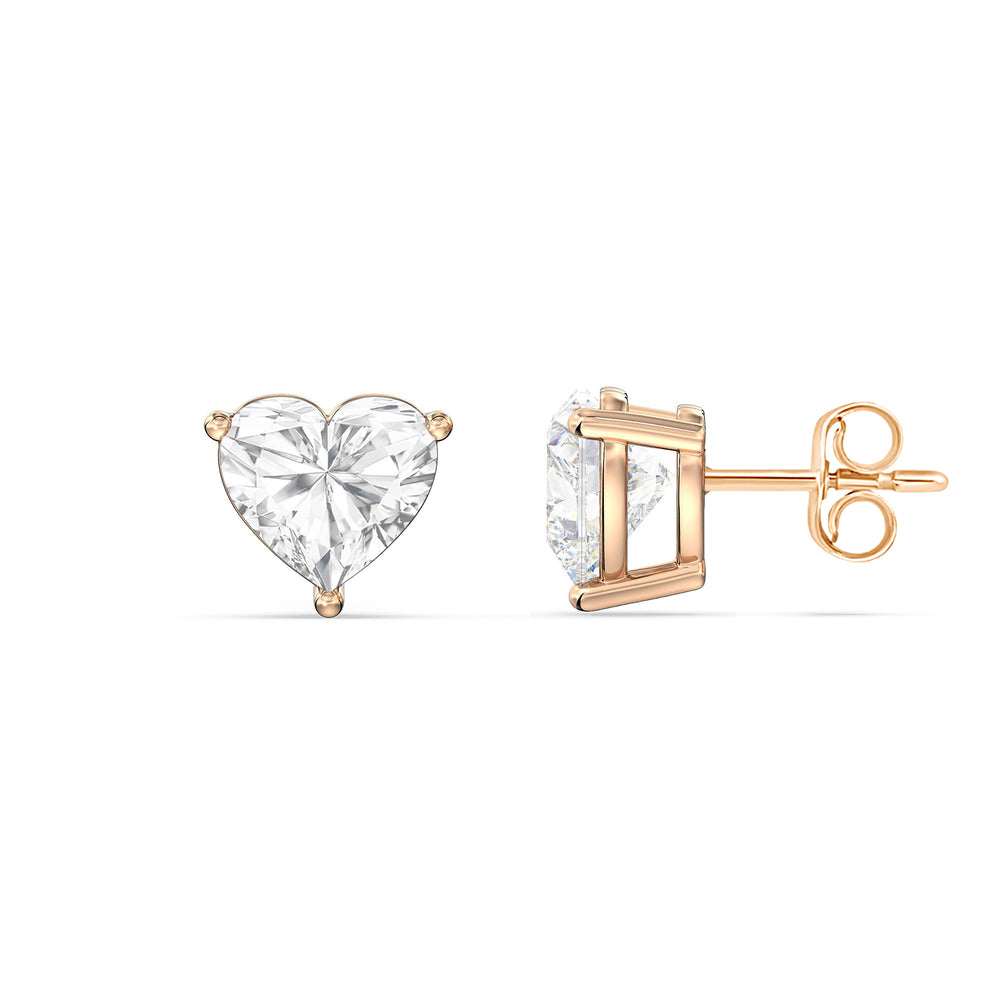 Classic Heart Stud Earrings with 14KT Rose Gold / Lab / 1 1/2 Cut Diamond in 14KT Rose Gold / Lab / 1 1/2 view 5
