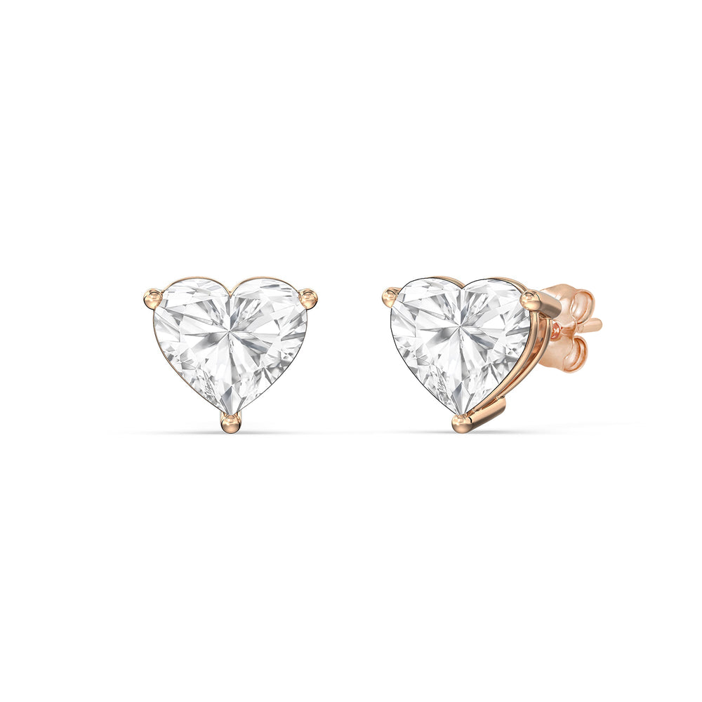 Classic Heart Stud Earrings with 14KT Rose Gold / Lab / 1 1/2 Cut Diamond in 14KT Rose Gold / Lab / 1 1/2 view 1
