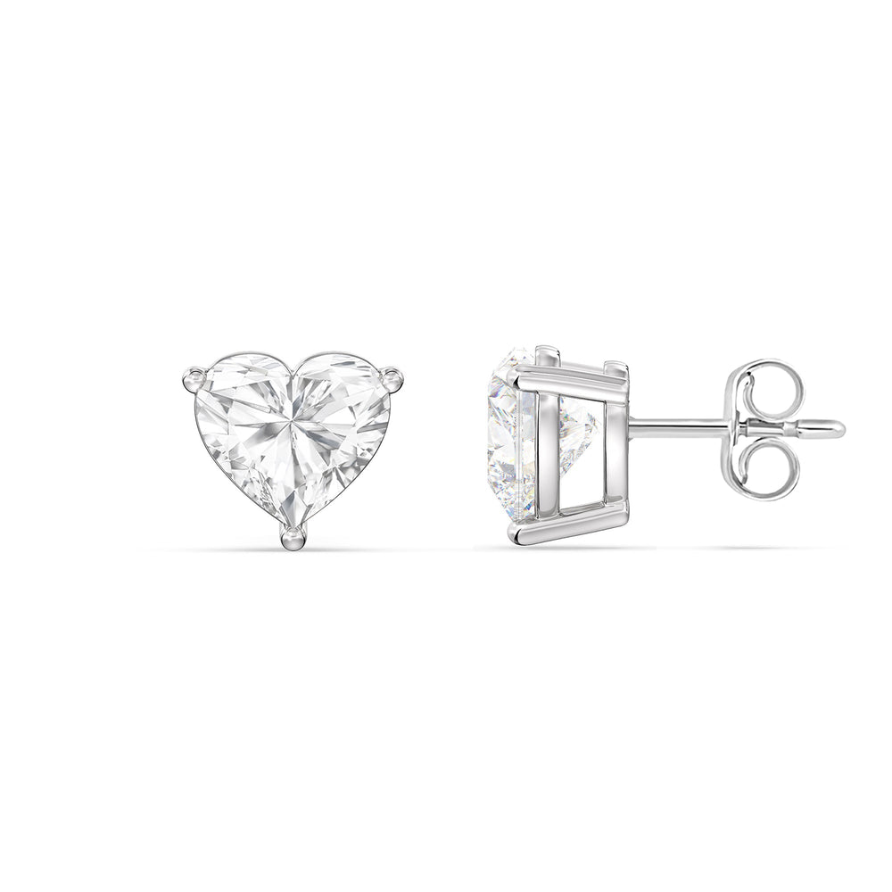 Classic Heart Stud Earrings with 14KT White Gold / Lab / 1 1/2 Cut Diamond in 14KT White Gold / Lab / 1 1/2 view 5
