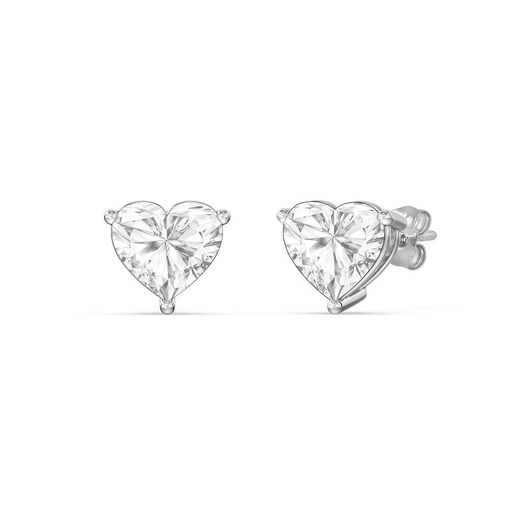 Classic Heart Stud Earrings with 14KT White Gold / Lab / 1 1/2 Cut Diamond in 14KT White Gold / Lab / 1 1/2 view 1
