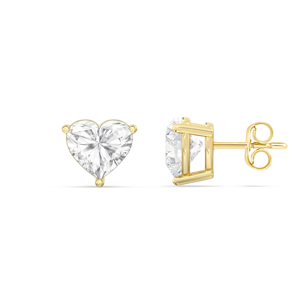 Classic Heart Stud Earrings with 14KT Yellow Gold / Lab / 1 1/2 Cut Diamond in 14KT Yellow Gold / Lab / 1 1/2 view 5
