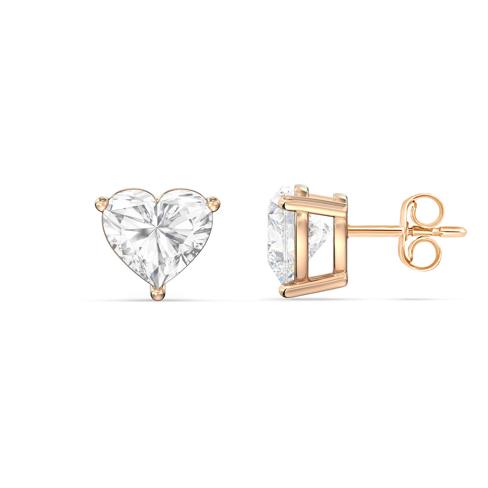 Classic Heart Stud Earrings with 14KT Rose Gold / Lab / 2 Cut Diamond in 14KT Rose Gold / Lab / 2 view 5
