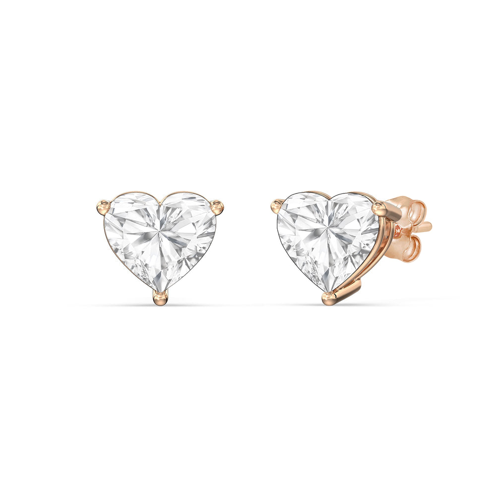 Classic Heart Stud Earrings with 14KT Rose Gold / Lab / 2 Cut Diamond in 14KT Rose Gold / Lab / 2 view 1

