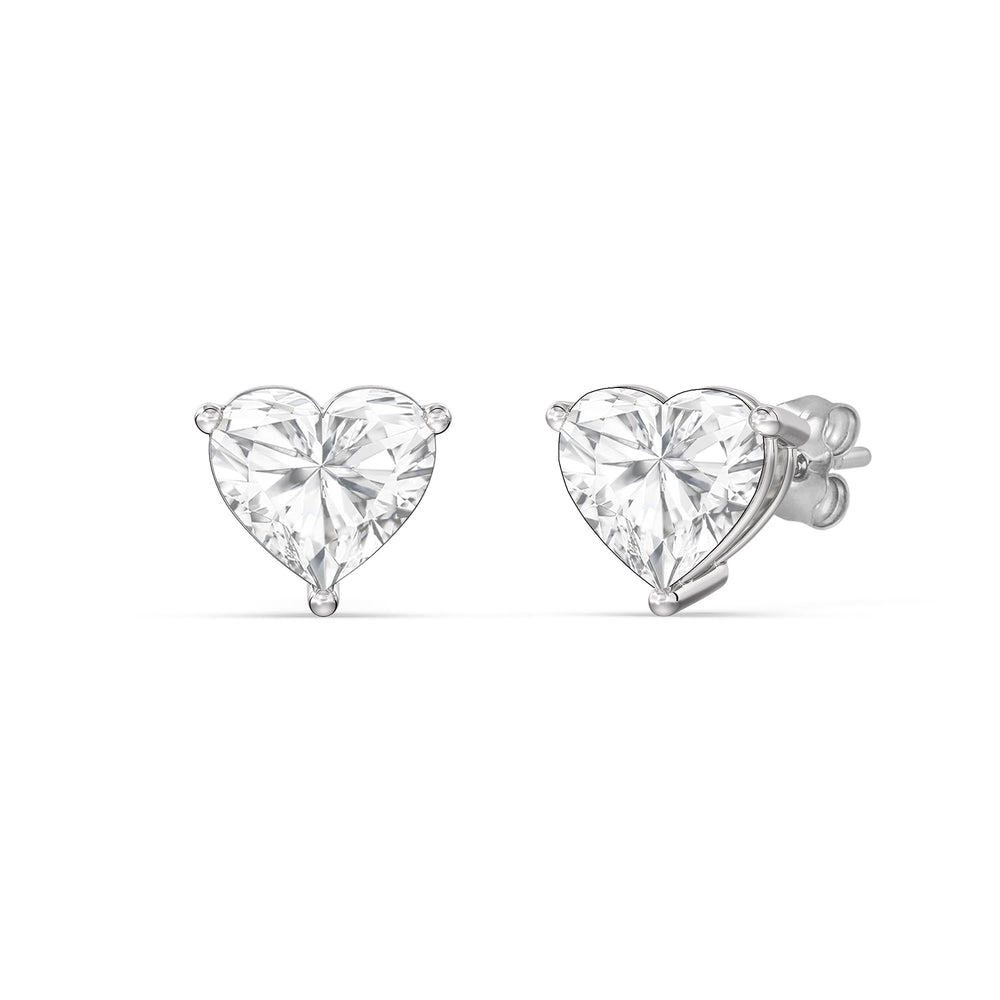 Classic Heart Stud Earrings with 14KT White Gold / Lab / 2 Cut Diamond in 14KT White Gold / Lab / 2 view 1
