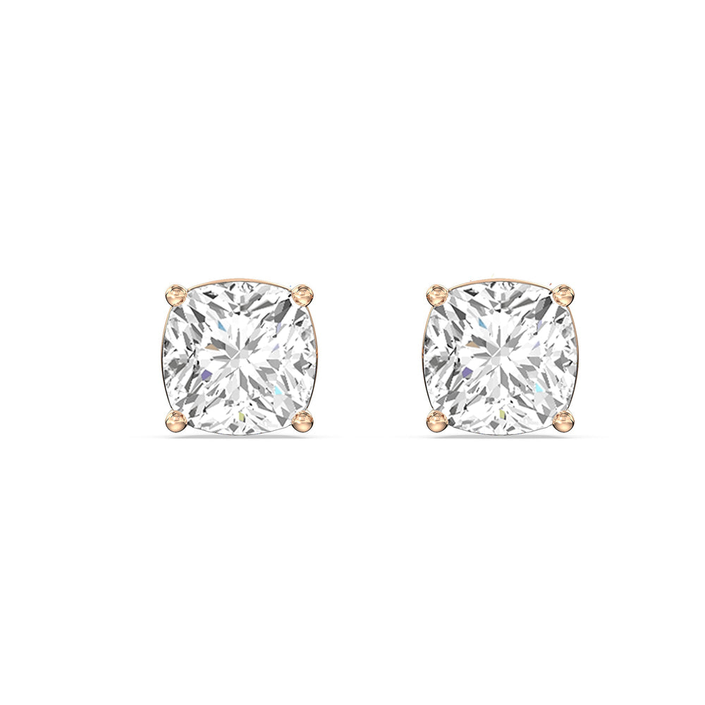 Classic Cushion Stud Earrings with 14KT Rose Gold / Lab / 1 Cut Diamond in 14KT Rose Gold / Lab / 1 view 4
