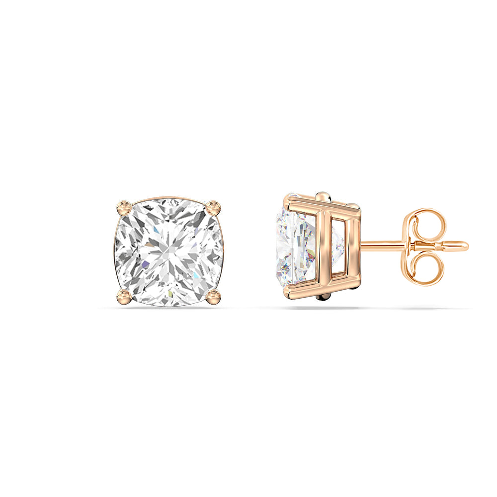 Classic Cushion Stud Earrings with 14KT Rose Gold / Lab / 1 Cut Diamond in 14KT Rose Gold / Lab / 1 view 5
