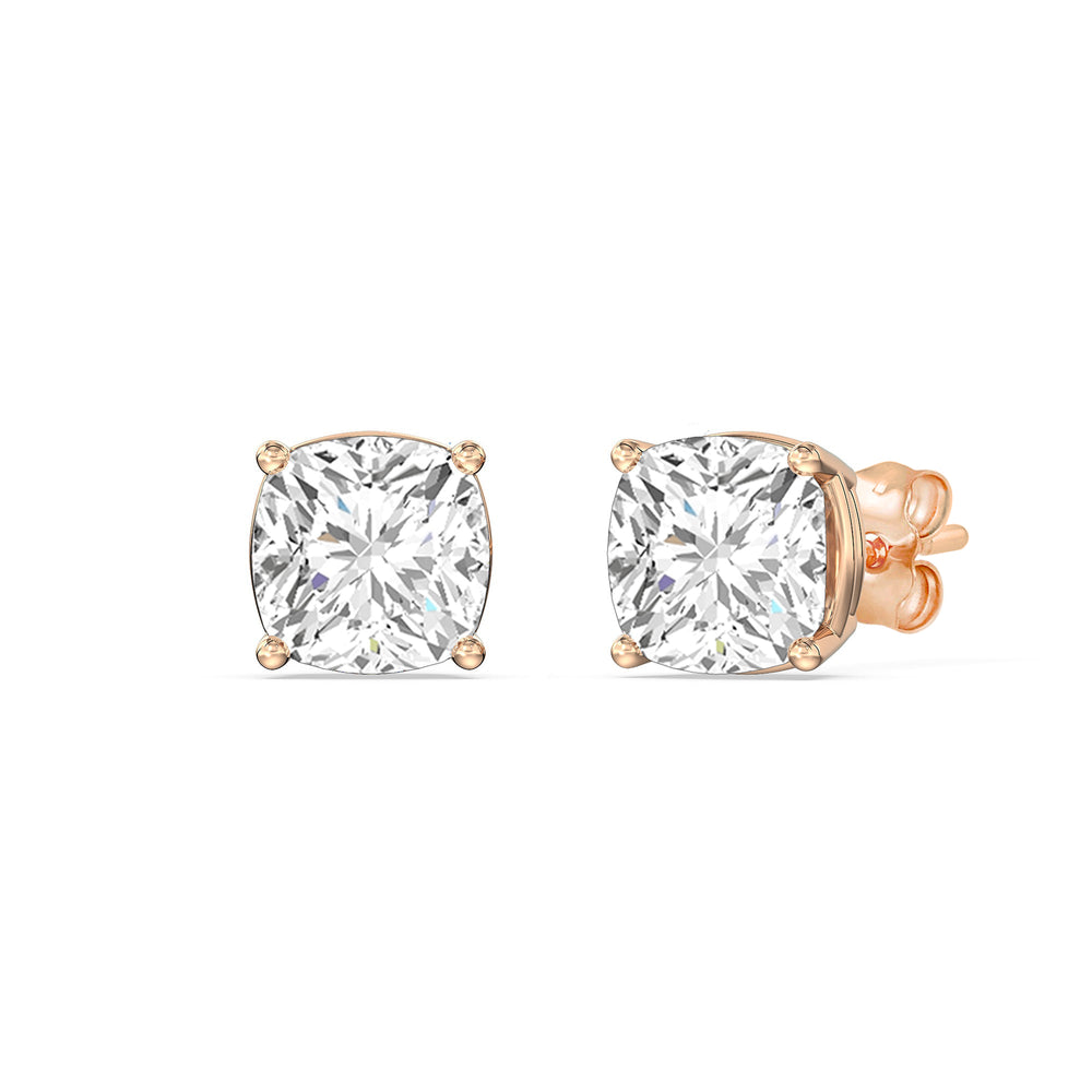 Classic Cushion Stud Earrings with 14KT Rose Gold / Lab / 1 Cut Diamond in 14KT Rose Gold / Lab / 1 view 1
